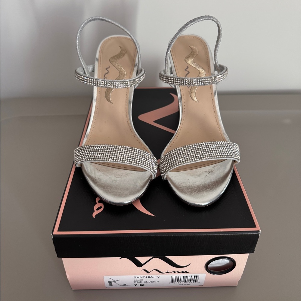 Silver Rhinestone Heeled Sandals